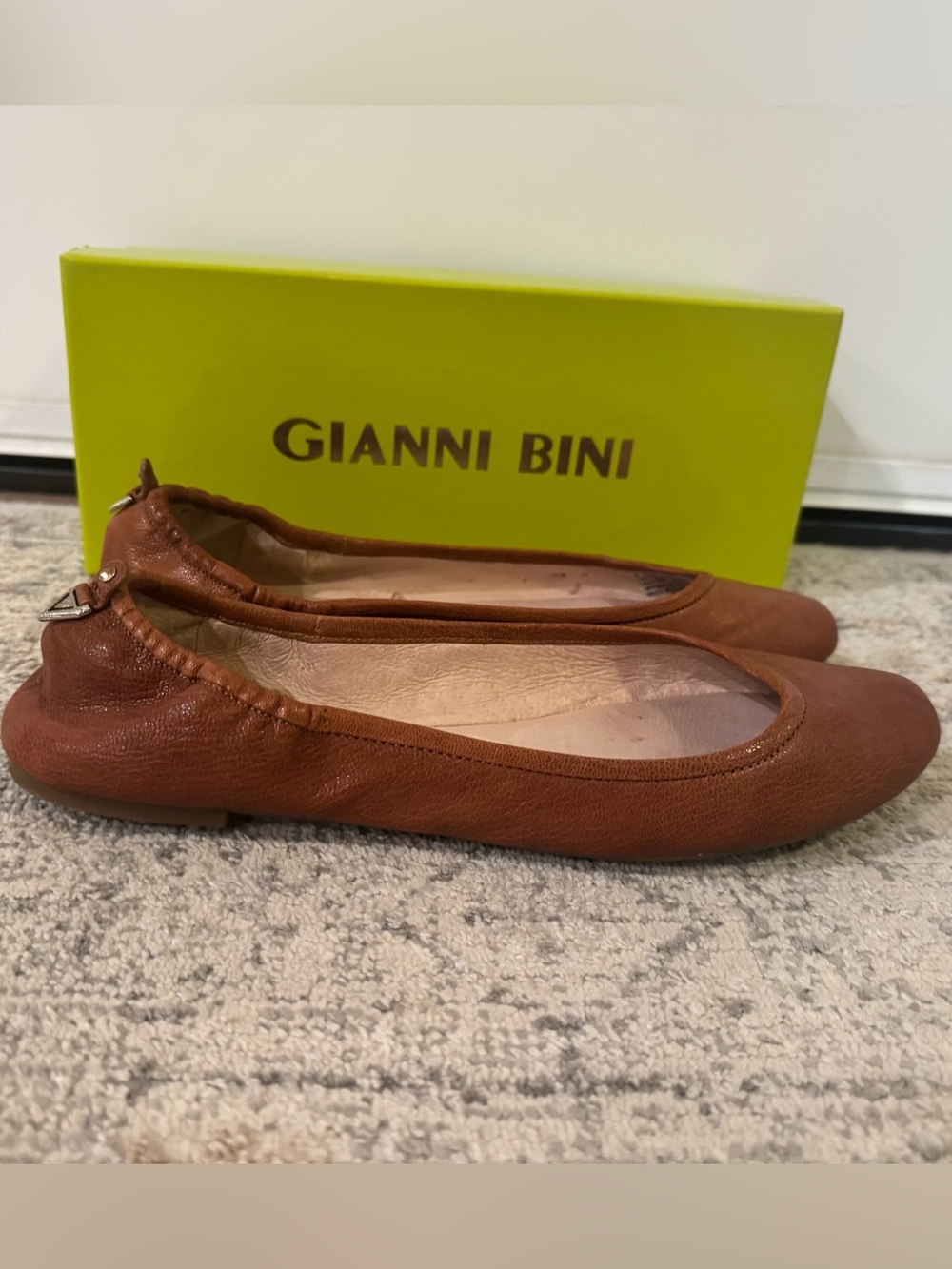 Gianni Bini Cognac Leather Ballet Flats